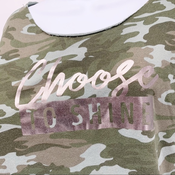 Justice Camo “Choose Happiness” Pullover Crewneck Sweatshirt Girls Size 14 - Picture 2 of 7